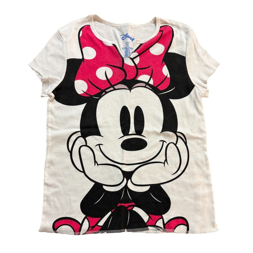 Disney Girls Minnie‎ Mouse Graphic T-Shirt White Red Polka Dot Bow Size M 7/9